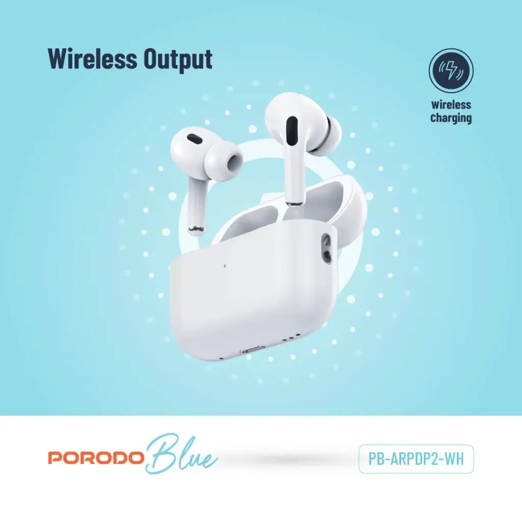 سماعات بورودو بلو ديب بيز برو 2 بخاصية التحكم باللمس - ابيض | Porodo Blue Deep Bass Wireless Earbuds Pro 2 with Swipe Volume – White