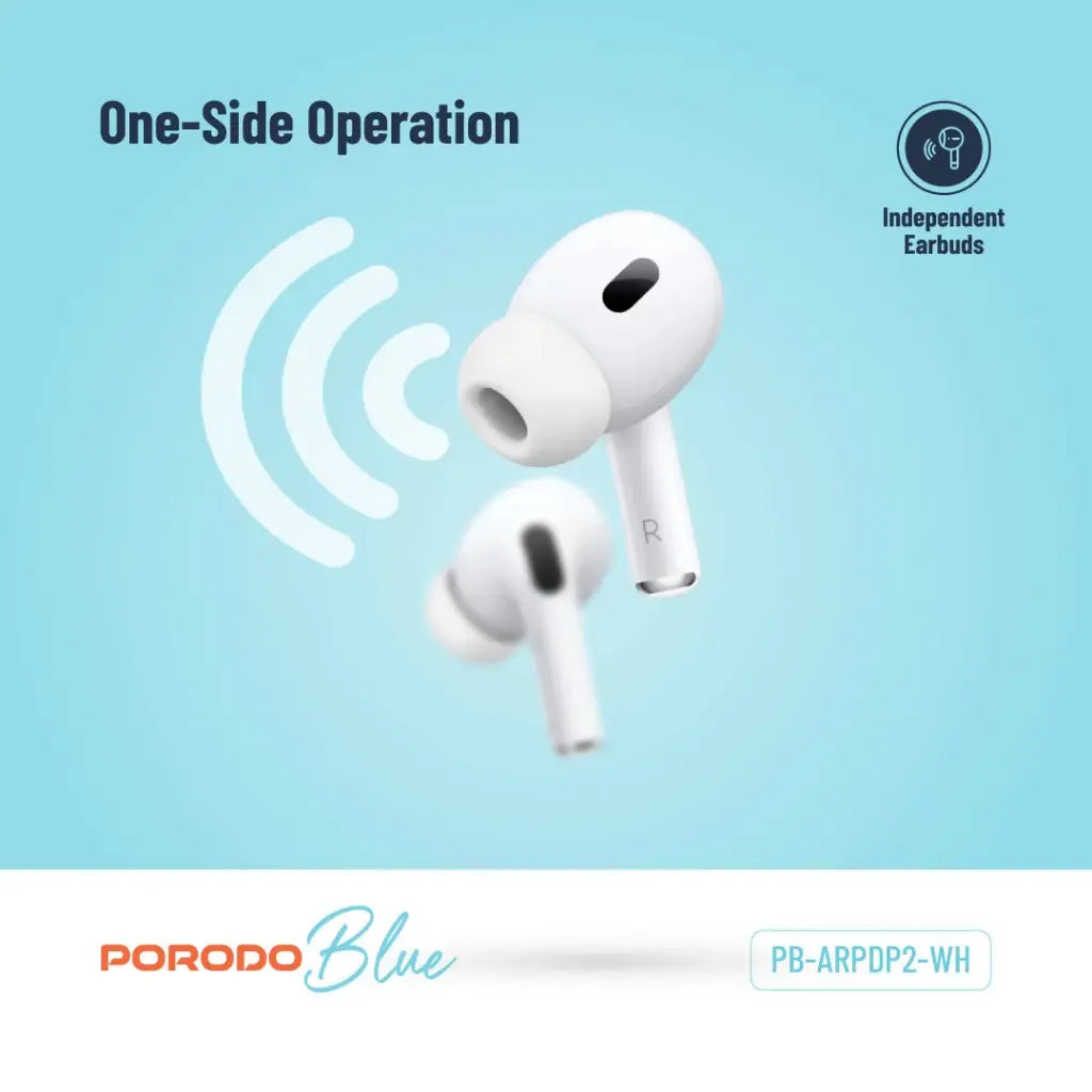 سماعات بورودو بلو ديب بيز برو 2 بخاصية التحكم باللمس - ابيض | Porodo Blue Deep Bass Wireless Earbuds Pro 2 with Swipe Volume – White