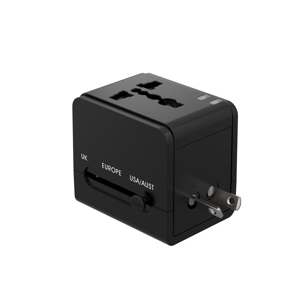 محول سفر شامل بمنفذين يو اس بي اي بقدرة 2.1A من بورودو بلو - اسود | Porodo Blue Dual USB-A Universal Travel Adapter 2.1A – Black