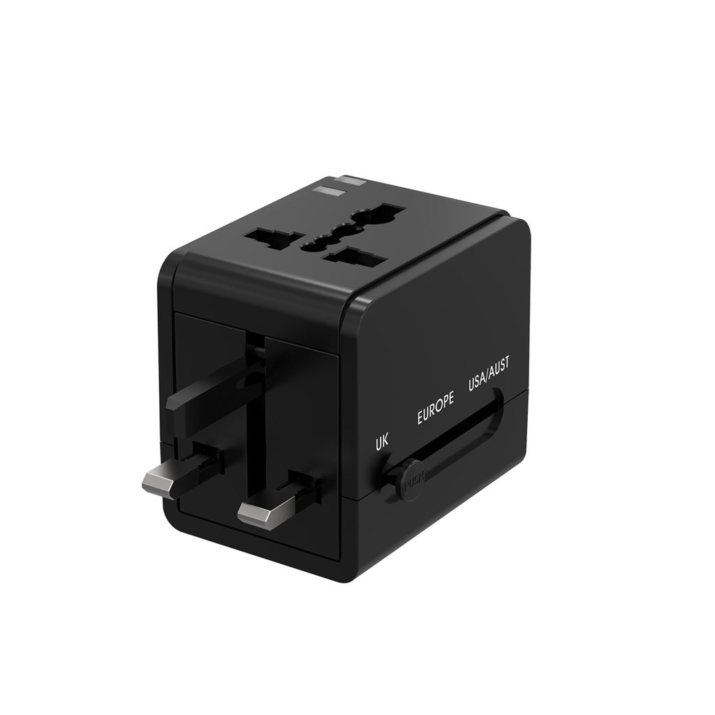 محول سفر شامل بمنفذين يو اس بي اي بقدرة 2.1A من بورودو بلو - اسود | Porodo Blue Dual USB-A Universal Travel Adapter 2.1A – Black