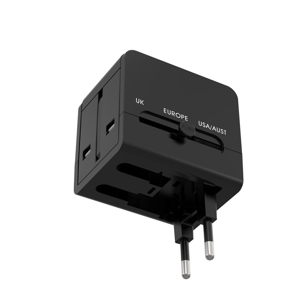 محول سفر شامل بمنفذين يو اس بي اي بقدرة 2.1A من بورودو بلو - اسود | Porodo Blue Dual USB-A Universal Travel Adapter 2.1A – Black