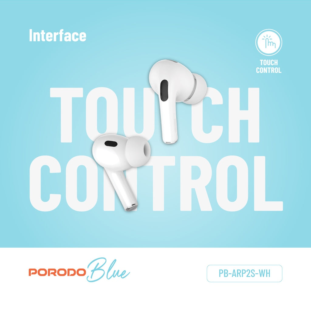 سماعات بورودو بلو ايربودز 2 مع شاشة لمس بحجم 1.47 بوصة - ابيض | Porodo Blue AirPods Pro2 with Screen - White