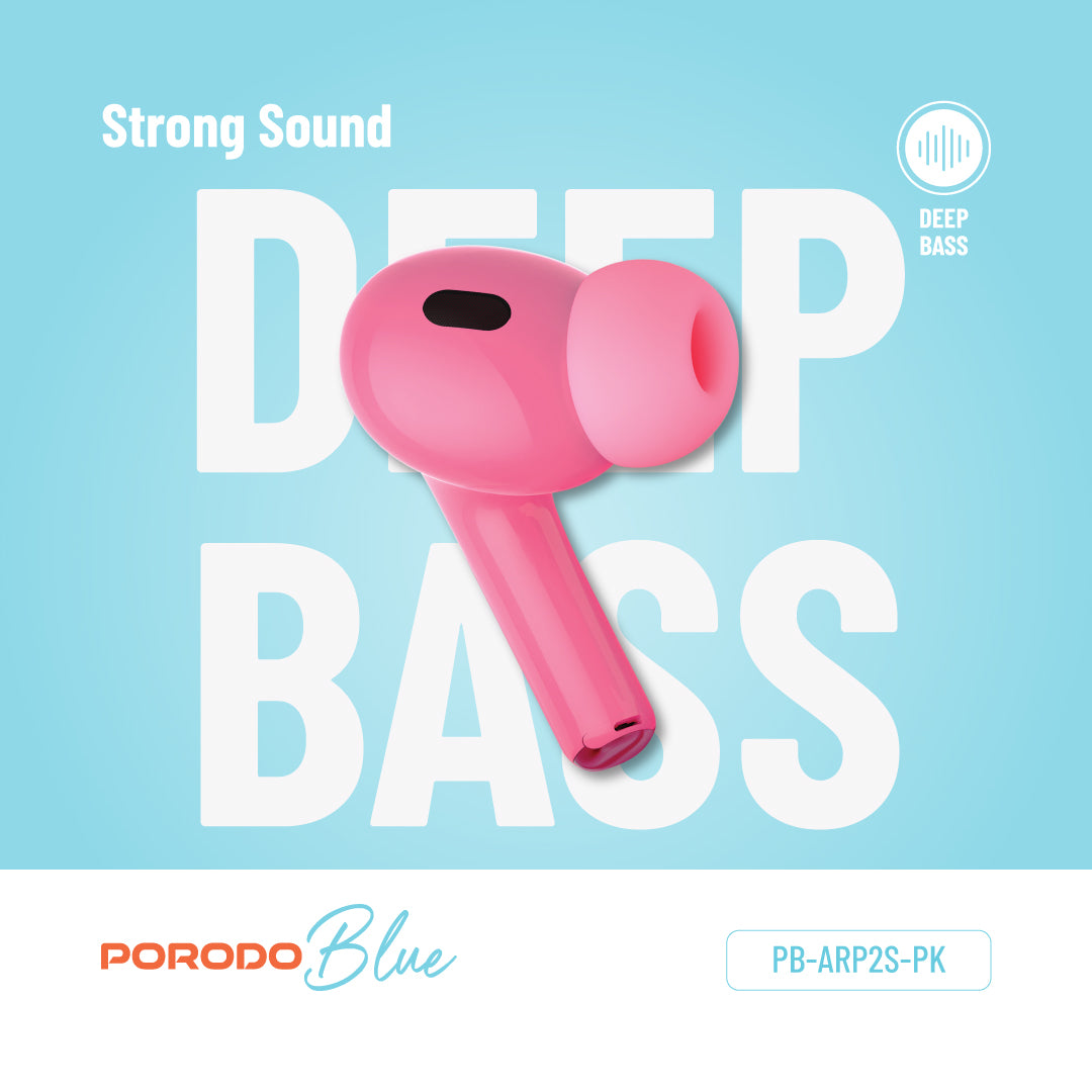 سماعات بورودو برو 2 مع شاشة ولمس, الغاء ضجيج, 20 ساعة تشغيل - وردي | Porodo Blue Earbuds Pro2 with Screen & Touch – ANC/ENC – 20Hrs Playtime – Pink.