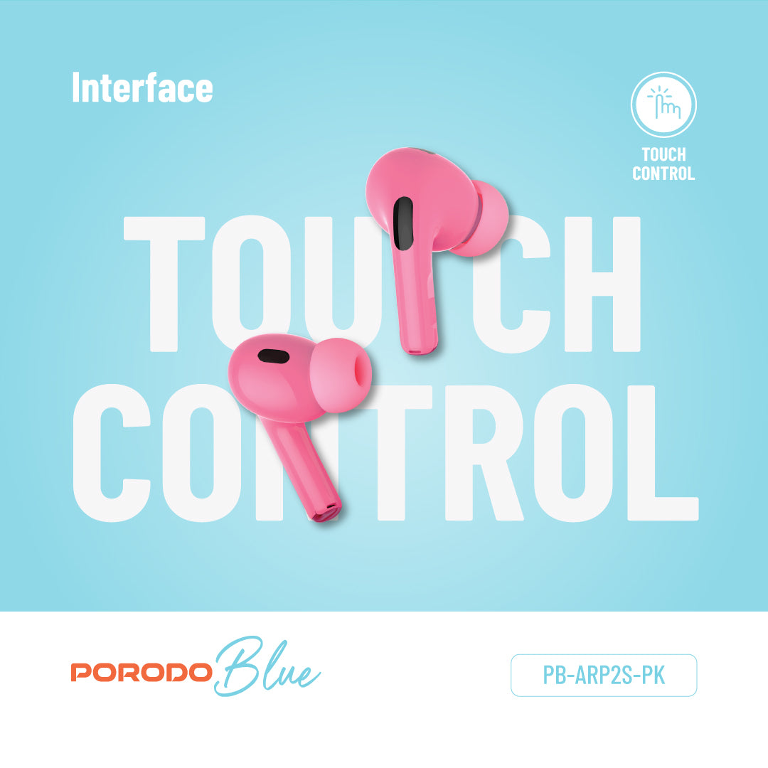 سماعات بورودو برو 2 مع شاشة ولمس, الغاء ضجيج, 20 ساعة تشغيل - وردي | Porodo Blue Earbuds Pro2 with Screen & Touch – ANC/ENC – 20Hrs Playtime – Pink.