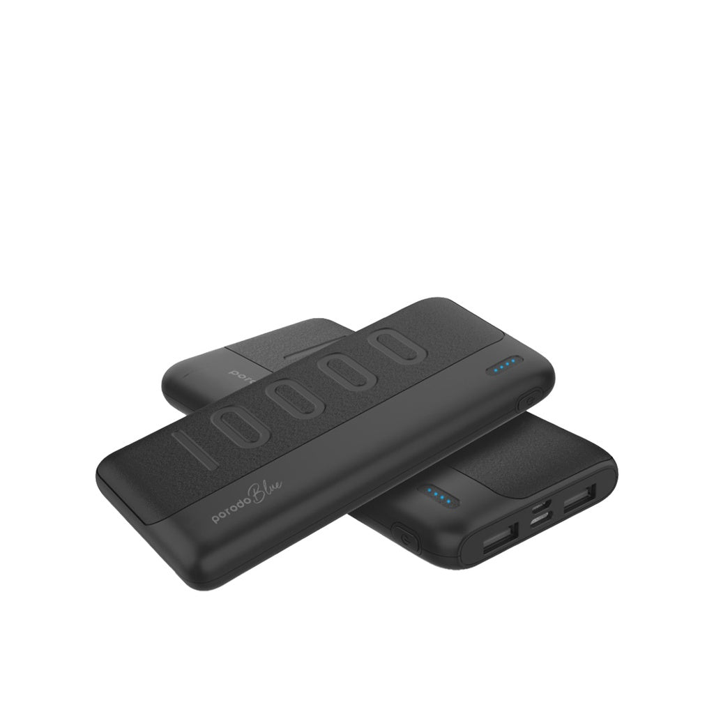 باور بانك بورودو بلو النحيف بسعة 10,000 مللي امبير بمنفذي يو اس بي اي | Porodo Blue 10000mAh Slim Power Bank Dual USB-A Output