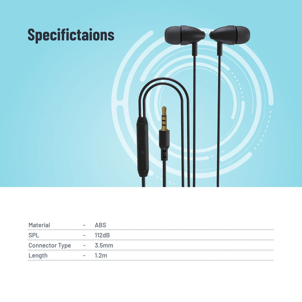 سماعات بورودو بلو ستيريو السلكية مع موصل AUX 3.5mm - اسود | Porodo Blue Stereo Wired Earphones with 3.5mm AUX Connector – Black