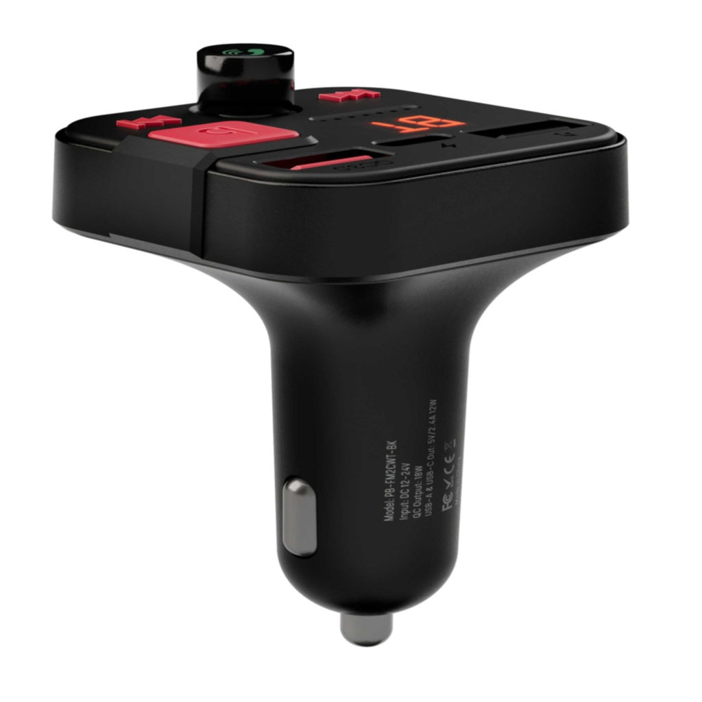 ناقل صوت لاسلكي من بورودو بلو مع منفذي شحن QC3.0 و يو اس بي سي - اسود | Porodo Blue Wireless FM Transmitter with Dual QC3.0 & Type-C Port – Black