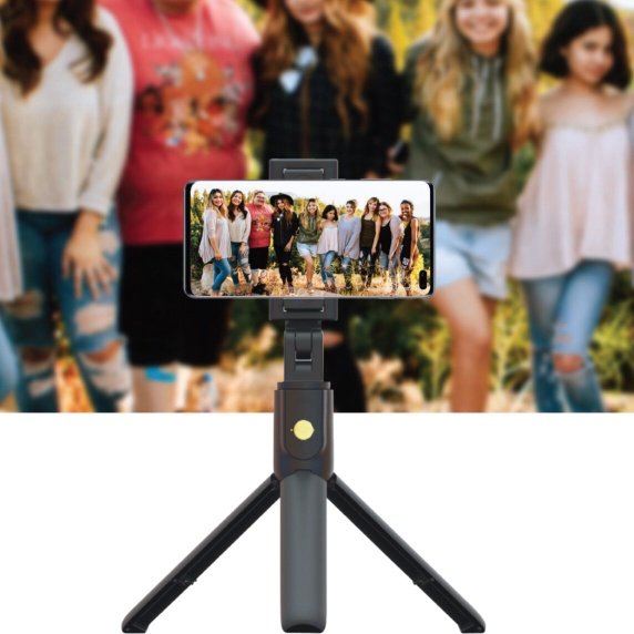 عصا سيلفي مع ترايبود وريموت بلوتوث من بورودو - اسود | Porodo Bluetooth Selfie Stick with Tripod - Black