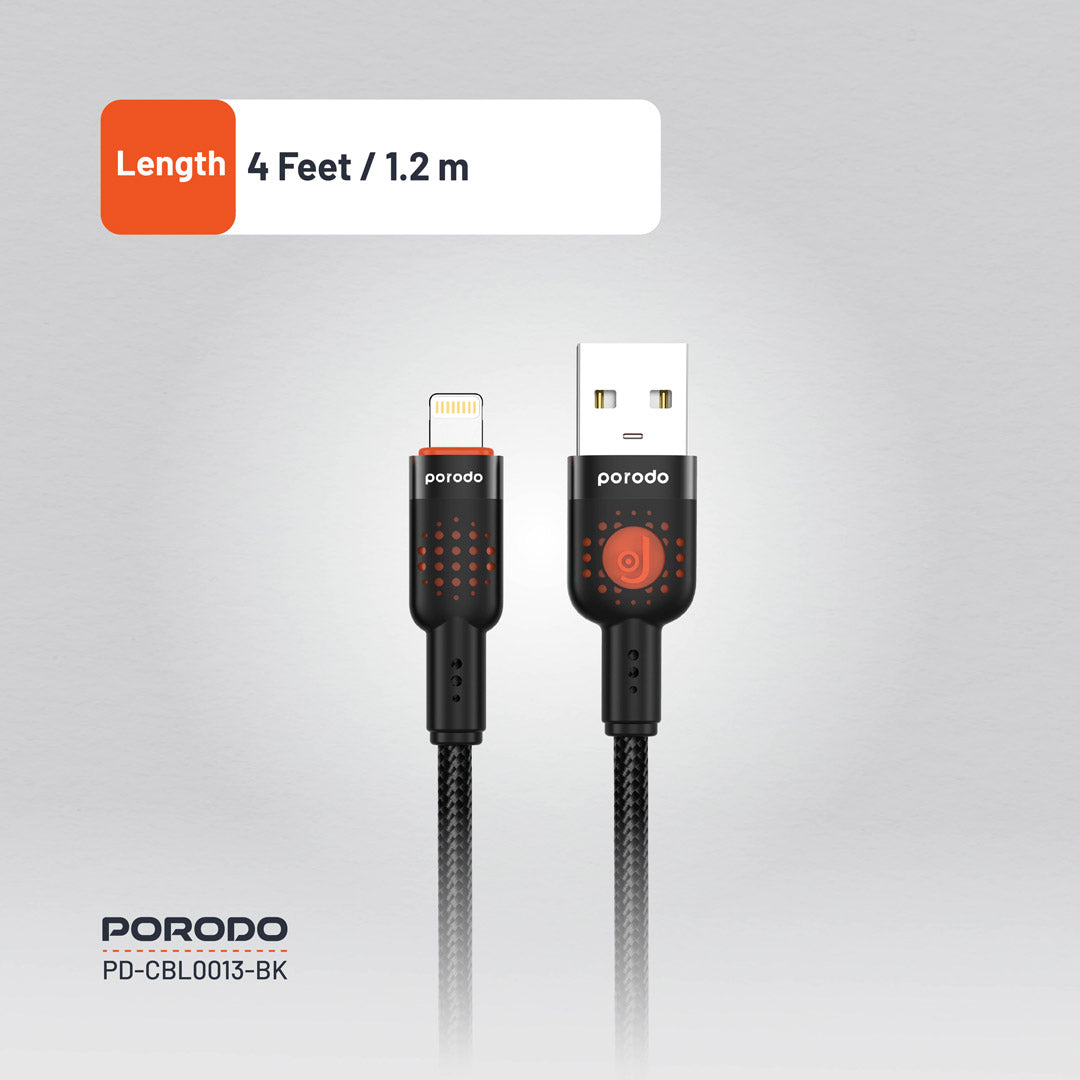 كيبل بورودو مضفر يو اس بي اي الى لايتننغ بطول 1.2 متر | Porodo Alum. Alloy Braided Cable USB to Lightning 1.2m