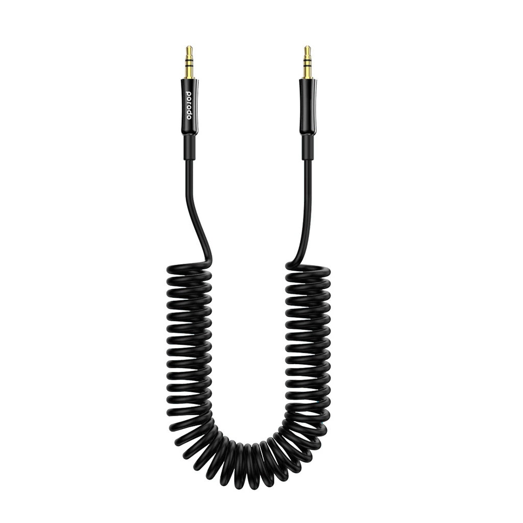 كيبل AUX 3.5mm ملفوف بطول 1.2 متر من بورودو - اسود | Porodo AUX 3.5 to 3.5 Coiled Audio Cable 1.2M – Black