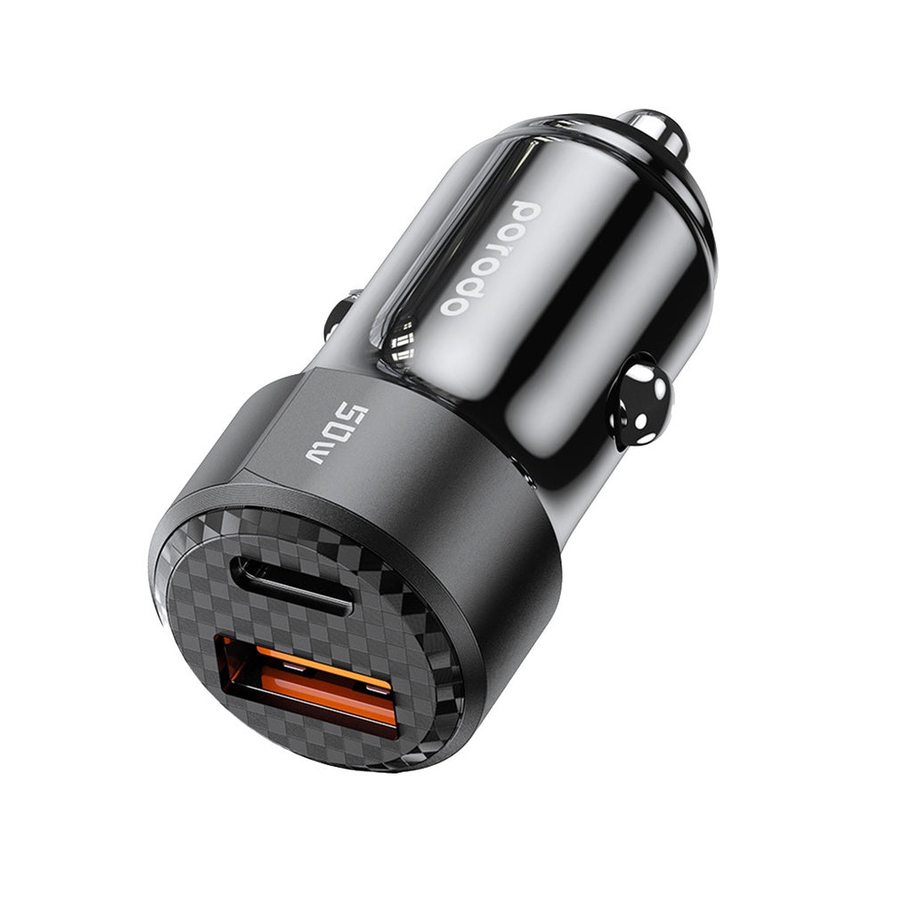 بورودو شاحن سيارة بمنفذي يو اس بي سي بقدرة 20 واط ويو اس بي اي بقدرة شحن 30 واط | Porodo 50W Dual Port Car Charger PD 20W QC 30W.