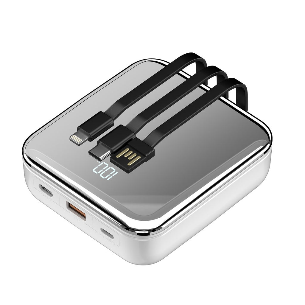 باور بانك بورودو بسعة 20000 مللي امبير مع 3 كيبلات مدمجة, تايب اي وتايب سي ولايتننغ | Porodo Compact Power Bank 20000mAh with Built-In Cable USB-A, Type-C and Lightning.