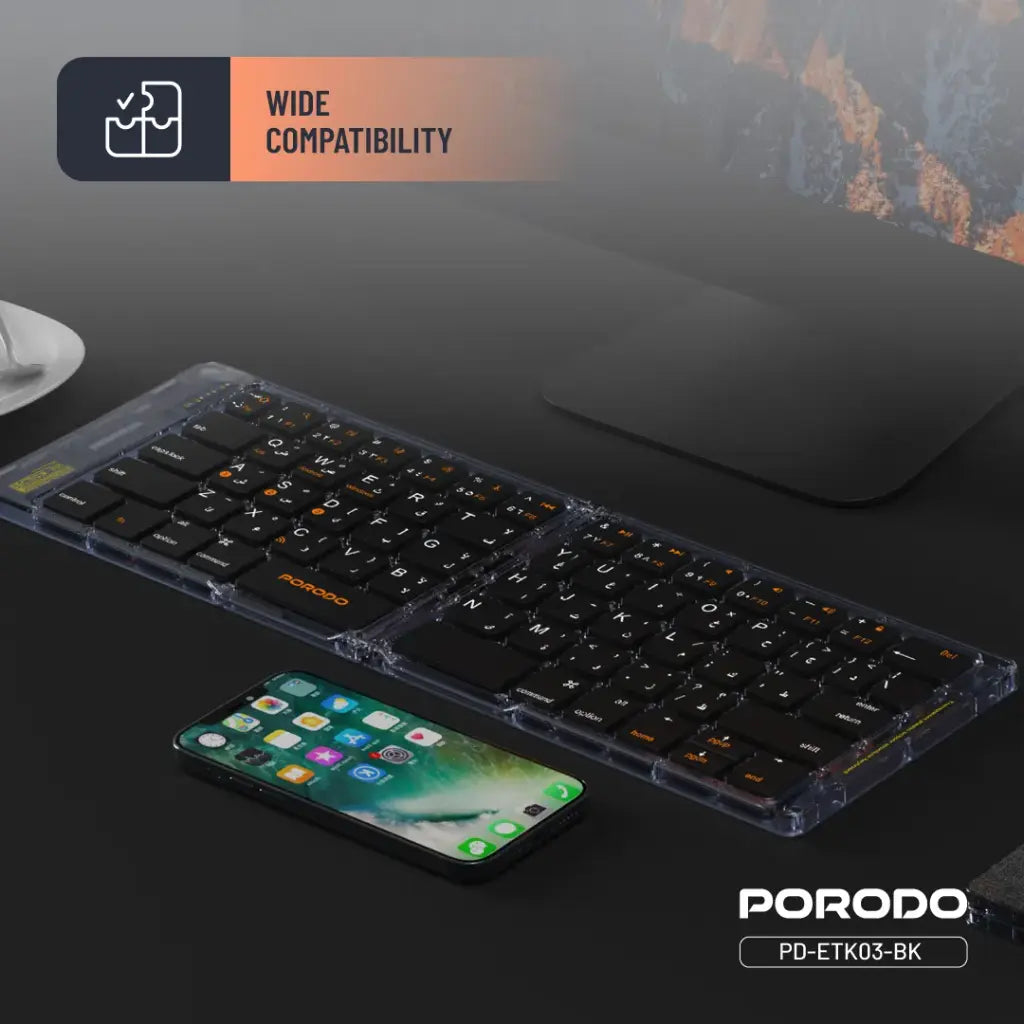 لوحة مفاتيح بلوتوث شفافة قابلة للطي من بورودو | Porodo Transparent Bluetooth Folding Keyboard.
