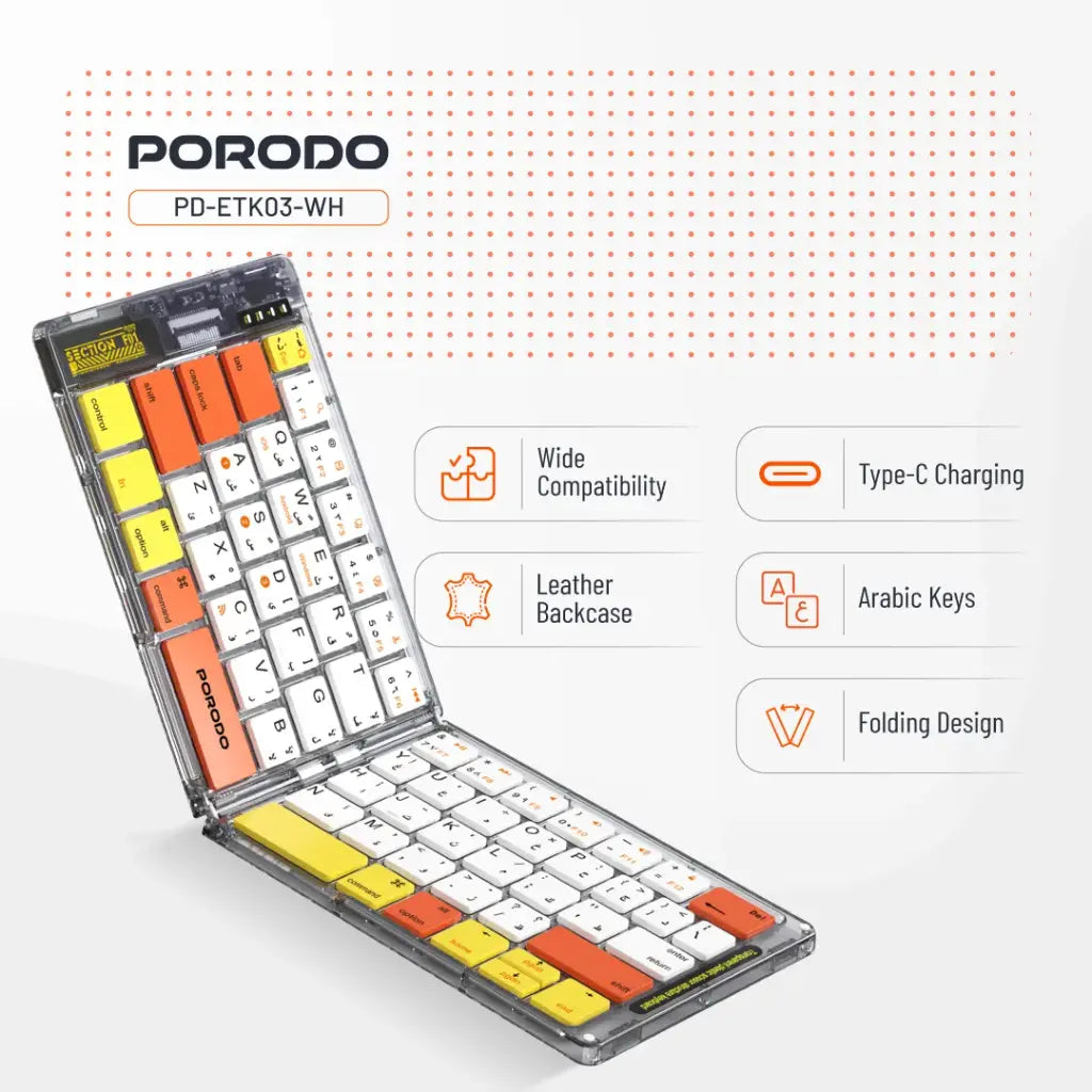 لوحة مفاتيح بلوتوث شفافة قابلة للطي من بورودو | Porodo Transparent Bluetooth Folding Keyboard.