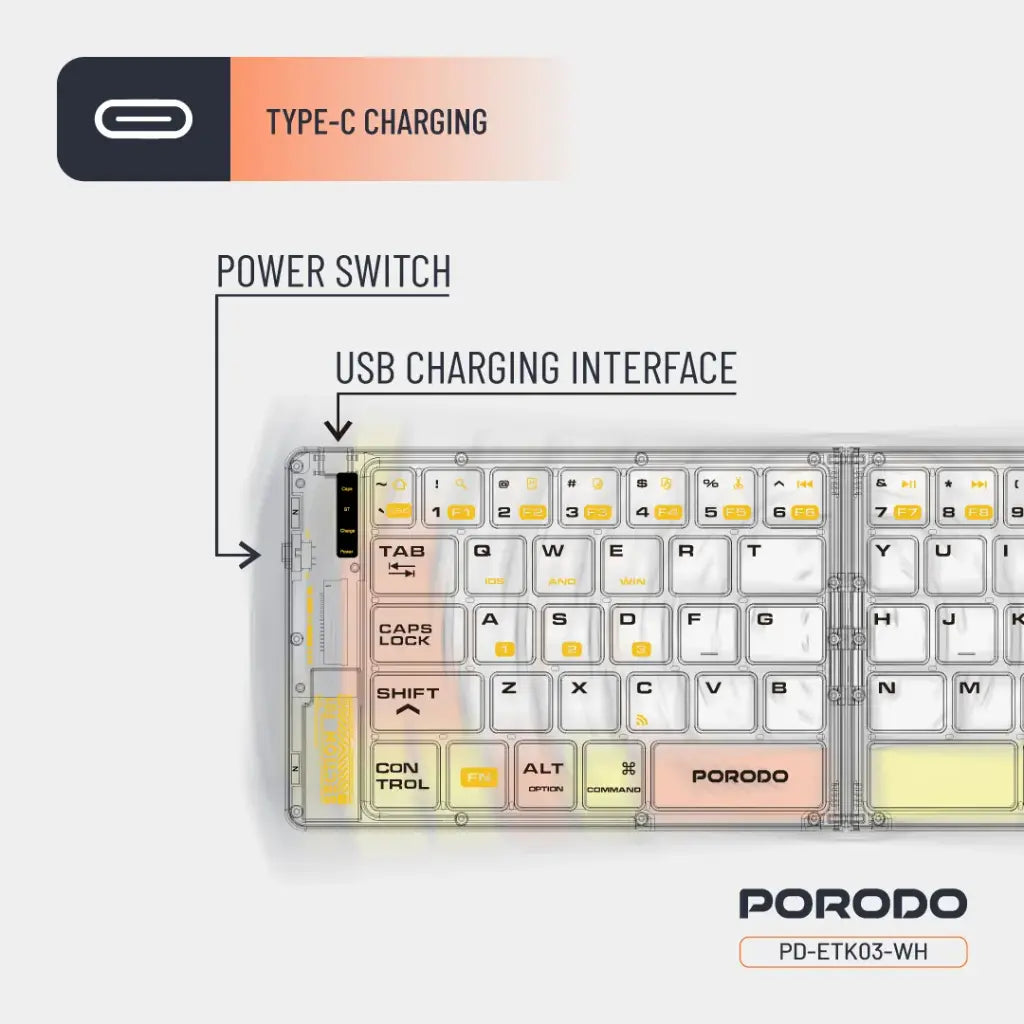 لوحة مفاتيح بلوتوث شفافة قابلة للطي من بورودو | Porodo Transparent Bluetooth Folding Keyboard.