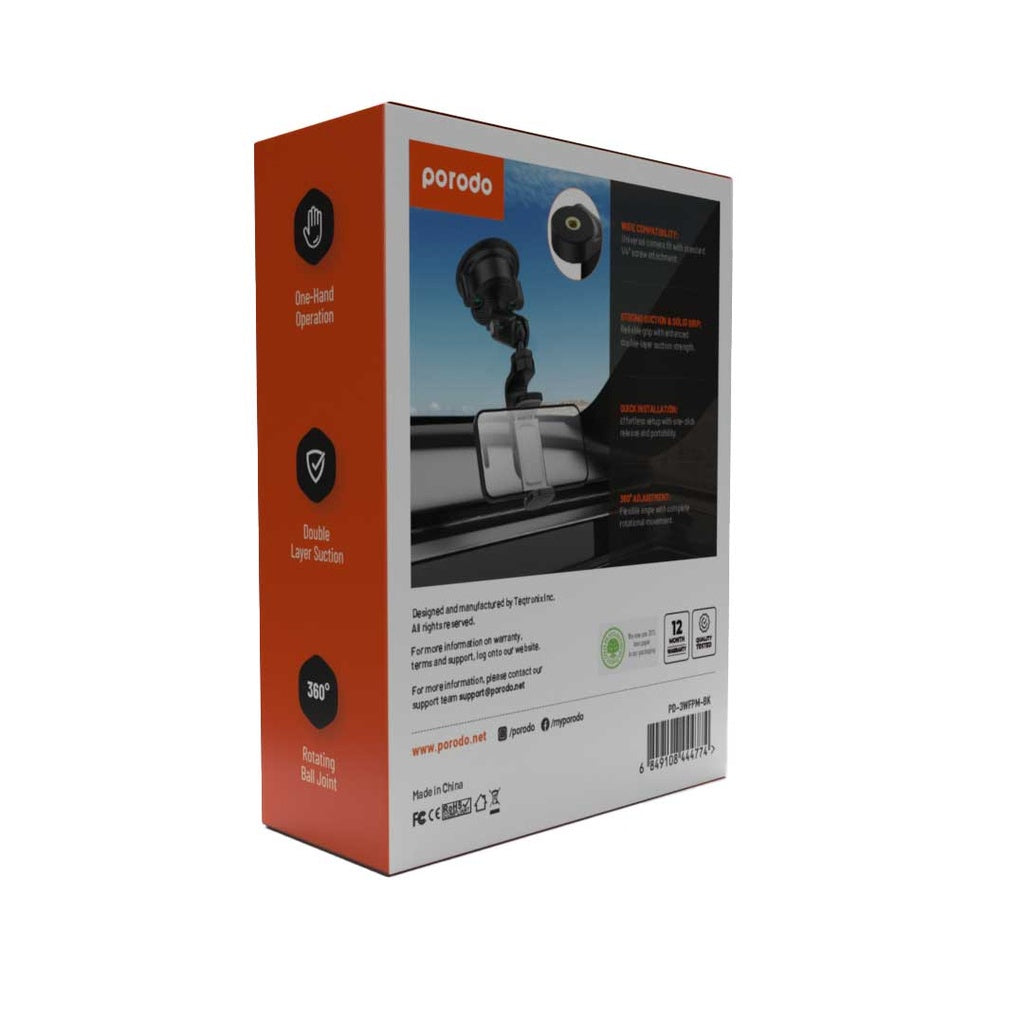 حامل هاتف وكاميرا مرن 3 اتجاهات من بورودو, مع قاعدة تثبيت - اسود | Porodo 3 Way Flexible Phone Mount with Suction Base - Black