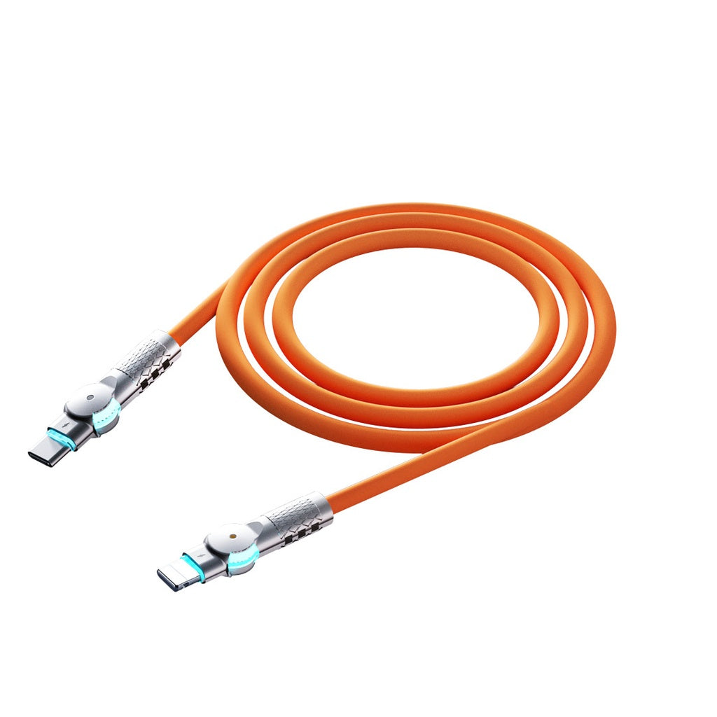 كيبل بورودو برأس دوار تايب سي الى لايتننغ, شحن سريع بقدرة 30 واط وطول 1 متر - برتقالي | Porodo Double Head Rotate Cable PD, Type-C to Lightning 30W: 1M – Orange
