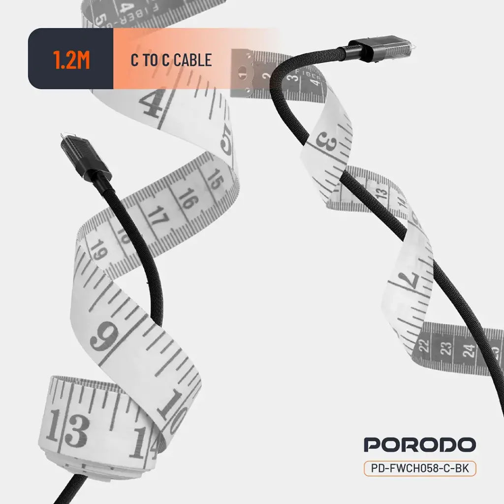 شاحن بورودو GaN سريع بقدرة 35 واط مع شاشة رقمية وكيبل تايب سي شفاف بطول 1.2 متر | Porodo PD 35W GaN Fast Charger with Display Screen, With Transparent Type-C Cable 1.2M