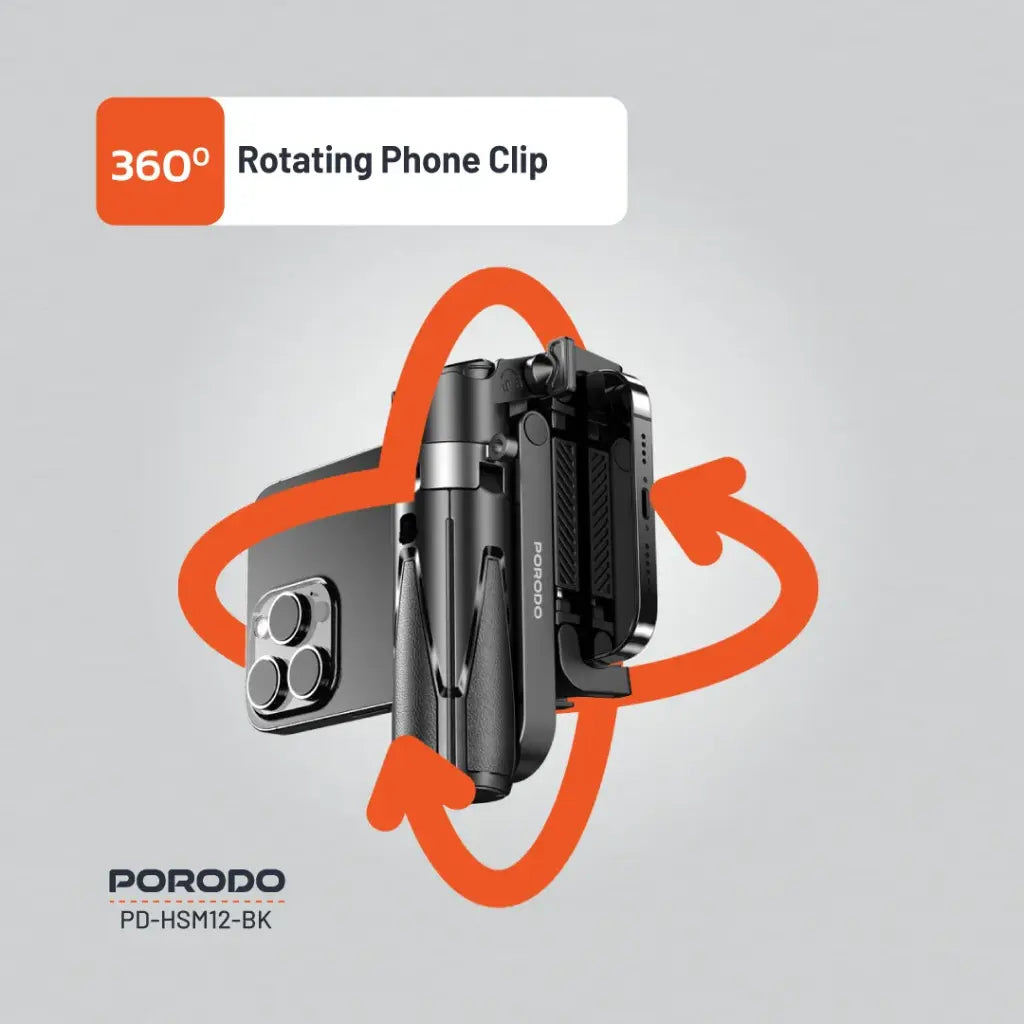 عصا سيلفي قابلة للطي مع ترايبود قابل للتمديد من بورودو - اسود | Porodo Foldable Selfie Stick with Extendable Tripod – Black