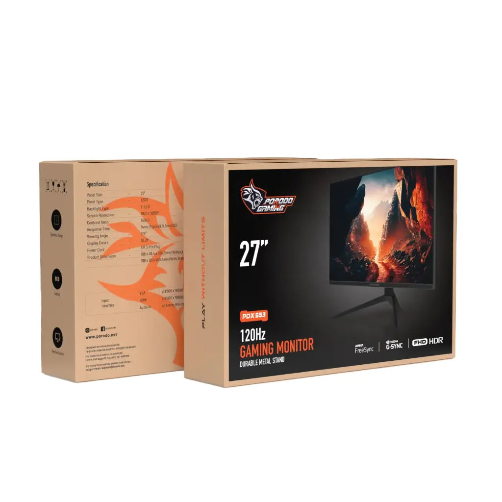 شاشة العاب 27 بوصة FHD بمعدل تحديث 120Hz من بورودو جيمنج - اسود | Porodo Gaming 27" FHD 120Hz Gaming Monitor - Black