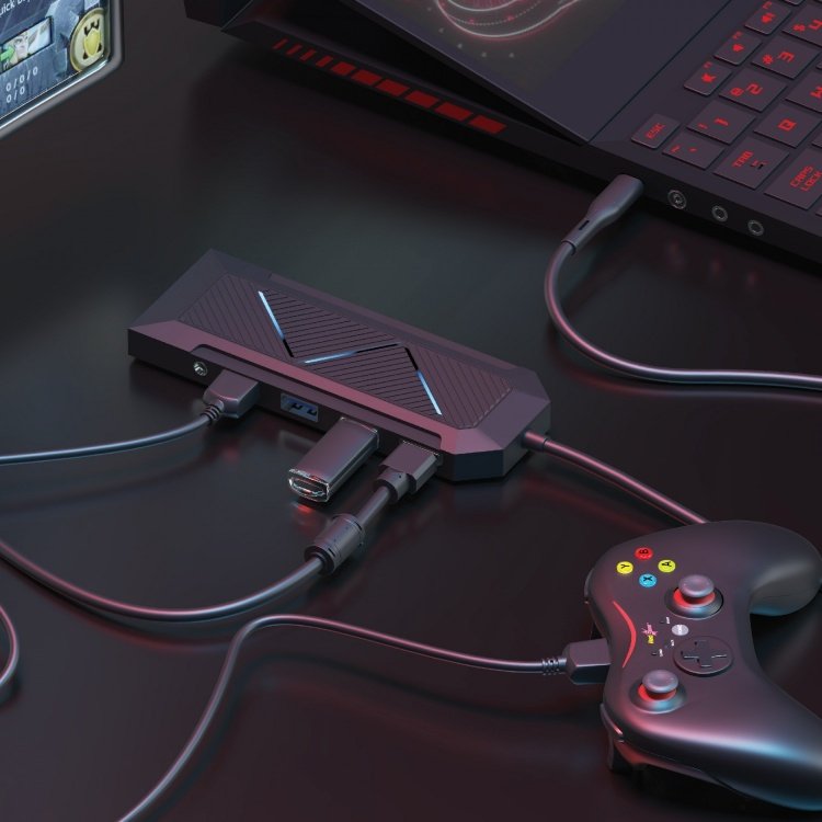 موزع يو اس بي سي 9 في 1 باضائة RGB من بورودو جيمنج, شحن سريع بقدرة 100 واط - اسود | Porodo Gaming RGB 9 in 1 USB-C Hub Gamer's Edition PD 100W - Black