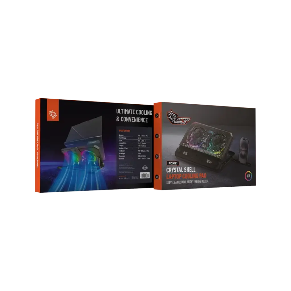 ستاند تبريد للابتوب قابل للتعديل مع مروحتين من بورودو جيمنج - اسود | Porodo Gaming Adjustable Laptop Cooling Stand with Dual Fans – Black