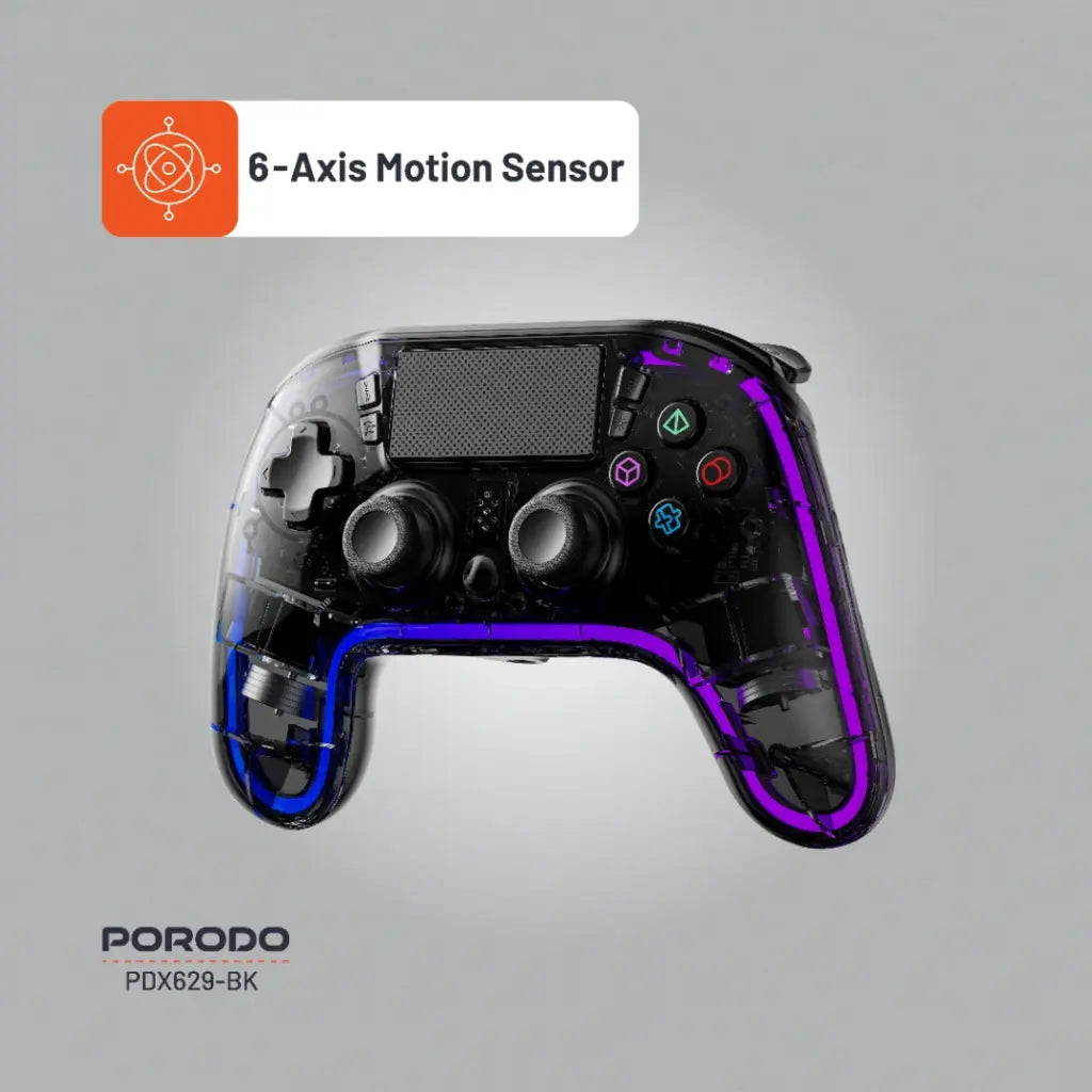 وحدة تحكم العاب لجهاز بلاي ستيشن 4 من بورودو جيمنج مع هيكل شفاف | Porodo Gaming PS4 Gamepad Transparent Controller.