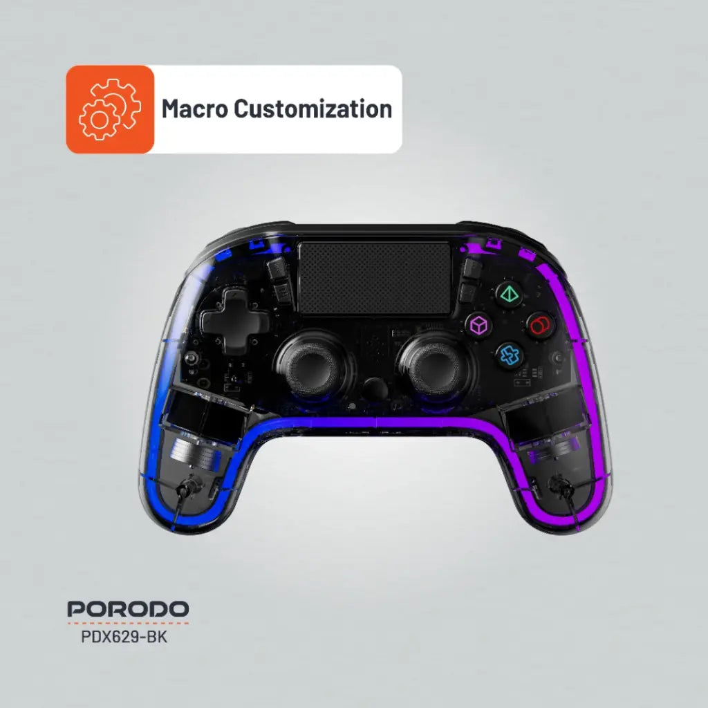 وحدة تحكم العاب لجهاز بلاي ستيشن 4 من بورودو جيمنج مع هيكل شفاف | Porodo Gaming PS4 Gamepad Transparent Controller.