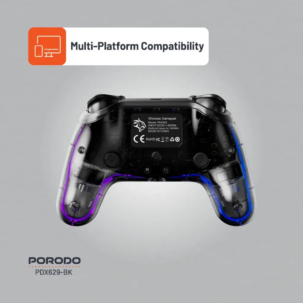 وحدة تحكم العاب لجهاز بلاي ستيشن 4 من بورودو جيمنج مع هيكل شفاف | Porodo Gaming PS4 Gamepad Transparent Controller.
