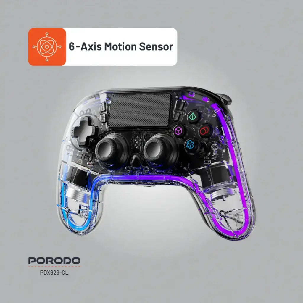 وحدة تحكم العاب لجهاز بلاي ستيشن 4 من بورودو جيمنج مع هيكل شفاف | Porodo Gaming PS4 Gamepad Transparent Controller.