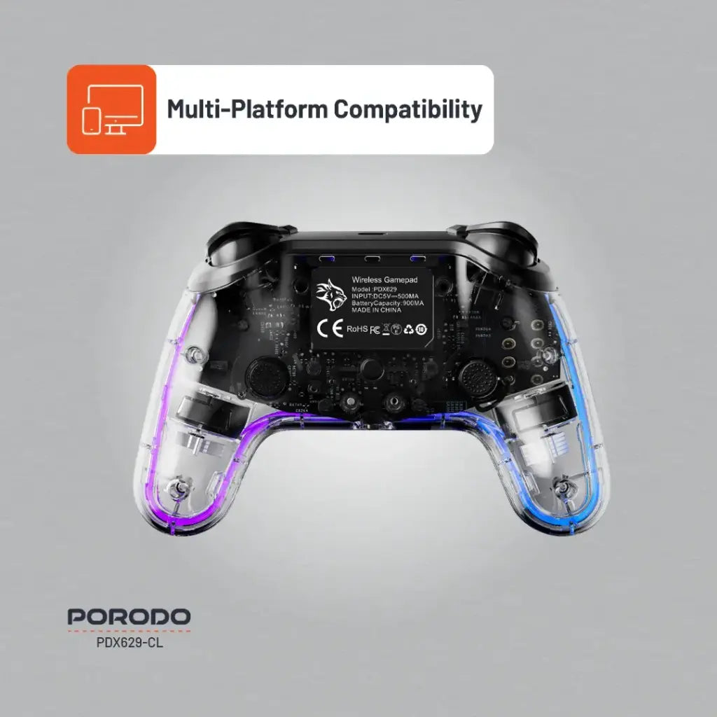وحدة تحكم العاب لجهاز بلاي ستيشن 4 من بورودو جيمنج مع هيكل شفاف | Porodo Gaming PS4 Gamepad Transparent Controller.