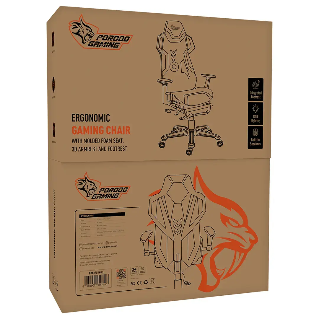 كرسي العاب بورودو جيمنج المريح - اسود / برتقالي | Porodo Gaming Ergonomic Gaming Chair - Black/Orange