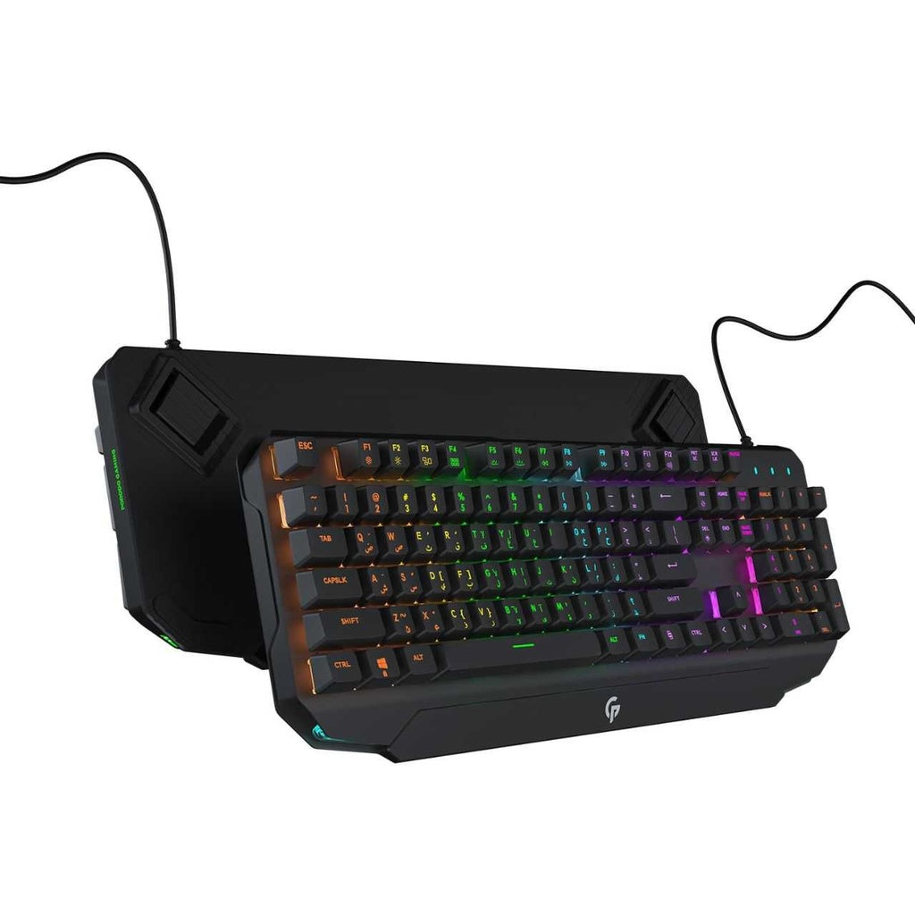 لوحة مفاتيح ميكانيكة بحجم كامل باضائة قوس قزح من بورودو جيمنج - رمادي | Porodo Gaming Mechanical Full Keyboard Rainbow - Grey