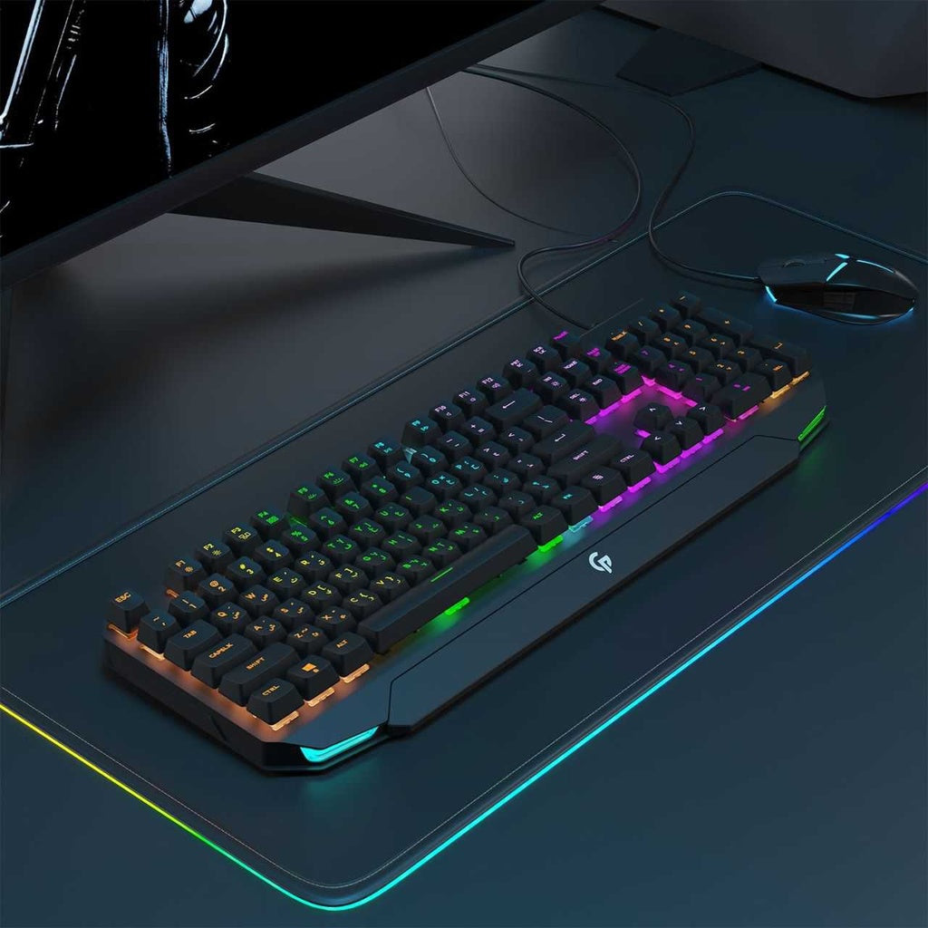 لوحة مفاتيح ميكانيكة بحجم كامل باضائة قوس قزح من بورودو جيمنج - رمادي | Porodo Gaming Mechanical Full Keyboard Rainbow - Grey