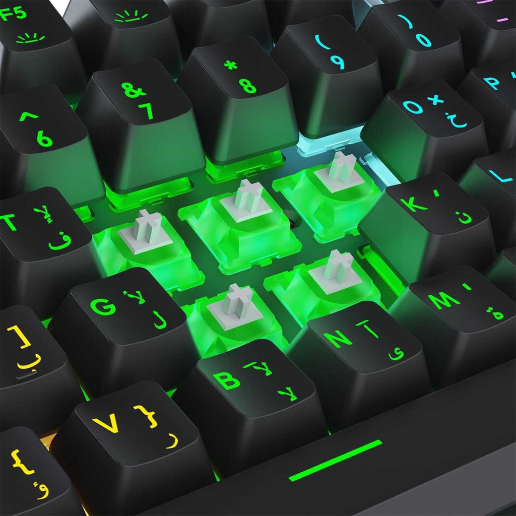 لوحة مفاتيح ميكانيكة بحجم كامل باضائة قوس قزح من بورودو جيمنج - رمادي | Porodo Gaming Mechanical Full Keyboard Rainbow - Grey