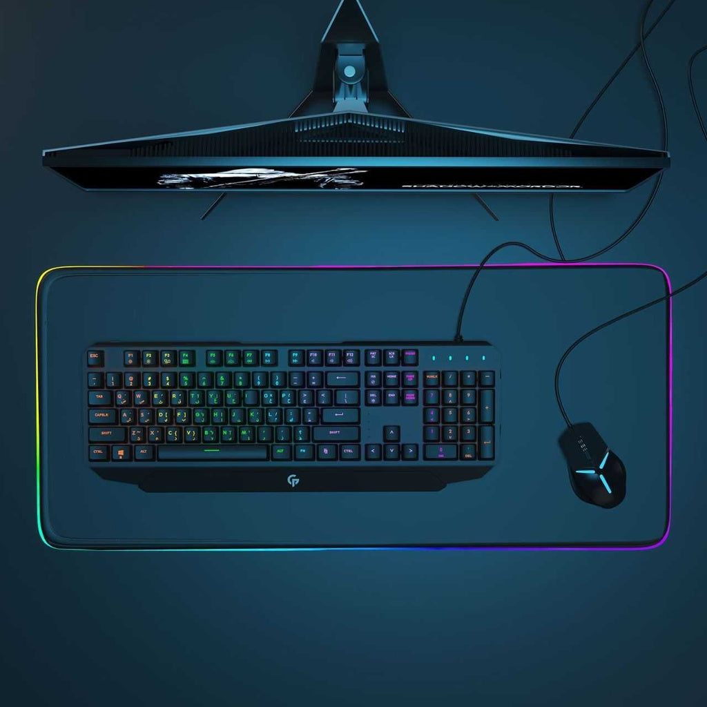 لوحة مفاتيح ميكانيكة بحجم كامل باضائة قوس قزح من بورودو جيمنج - رمادي | Porodo Gaming Mechanical Full Keyboard Rainbow - Grey