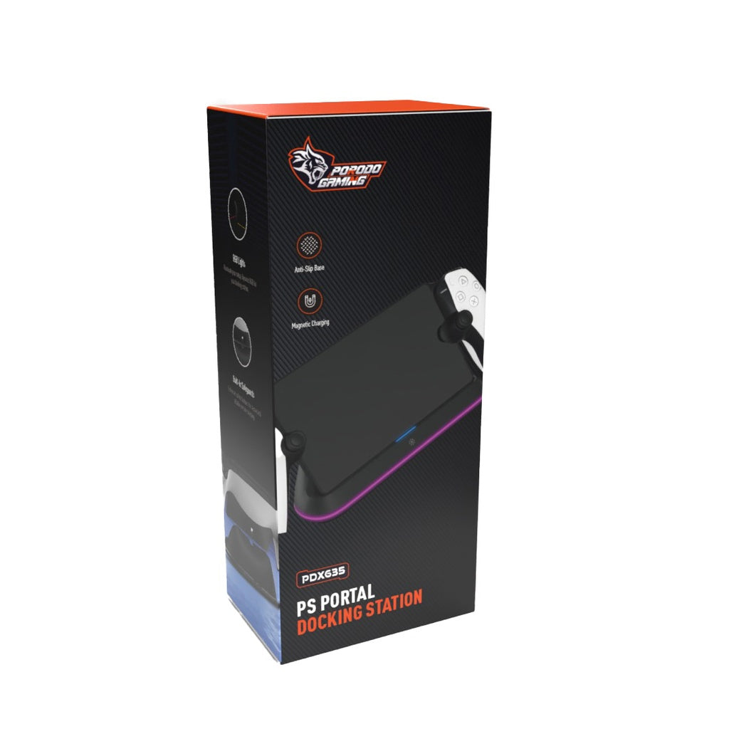 قاعدة شحن بورودو لجهاز بلاي ستيشن 5 بورتال, مع اضائة RGB وشحن مغناطيسي | Porodo Gaming PlayStation Portal Charging Dock with RGB & Magnetic Charging.