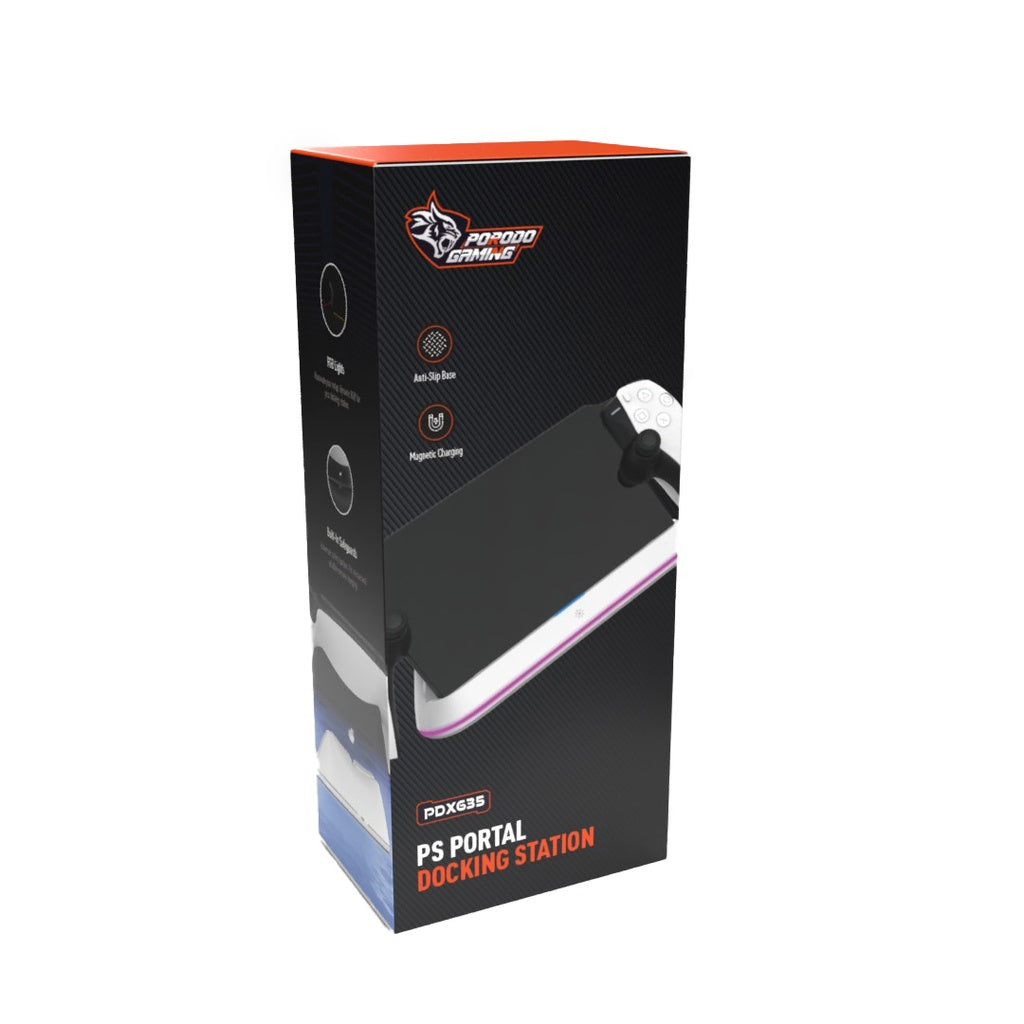 قاعدة شحن بورودو لجهاز بلاي ستيشن 5 بورتال, مع اضائة RGB وشحن مغناطيسي | Porodo Gaming PlayStation Portal Charging Dock with RGB & Magnetic Charging.