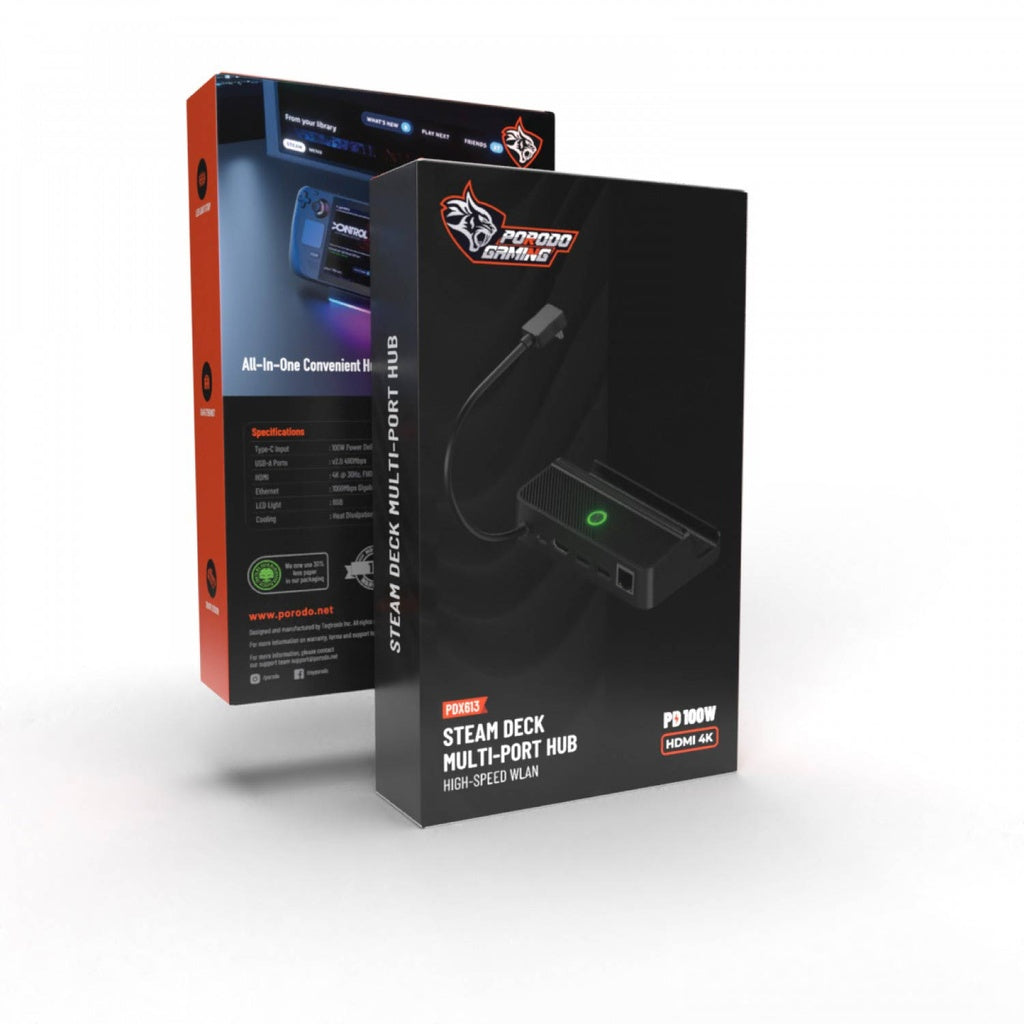 بورودو قاعدة بث العاب مع موزع يو اس بي و وصلة WLAN, مع دعم شحن سريع بقدرة 100 واط - اسود | Porodo Gaming Stream Deck Hub with WLAN PD 100W - Black