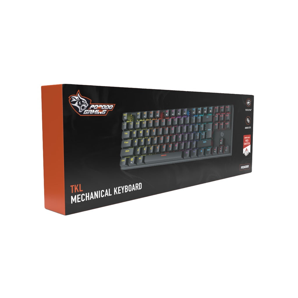 لوحة مفاتيح ميكانيكية للالعاب مع ازرار معلقة من بورودو - اسود | Porodo Mechanical Keyboard with Suspending Keycaps - Black