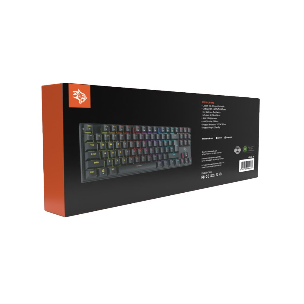 لوحة مفاتيح ميكانيكية للالعاب مع ازرار معلقة من بورودو - اسود | Porodo Mechanical Keyboard with Suspending Keycaps - Black