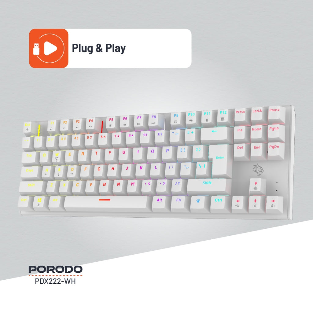 كيبورد ميكانيكي مع اضائة RGB من بورودو جيمنج - ابيض | Porodo Gaming TKL Mechanical Keyboard with RGB Lighting – White