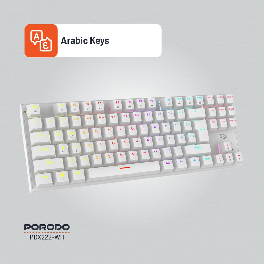 كيبورد ميكانيكي مع اضائة RGB من بورودو جيمنج - ابيض | Porodo Gaming TKL Mechanical Keyboard with RGB Lighting – White