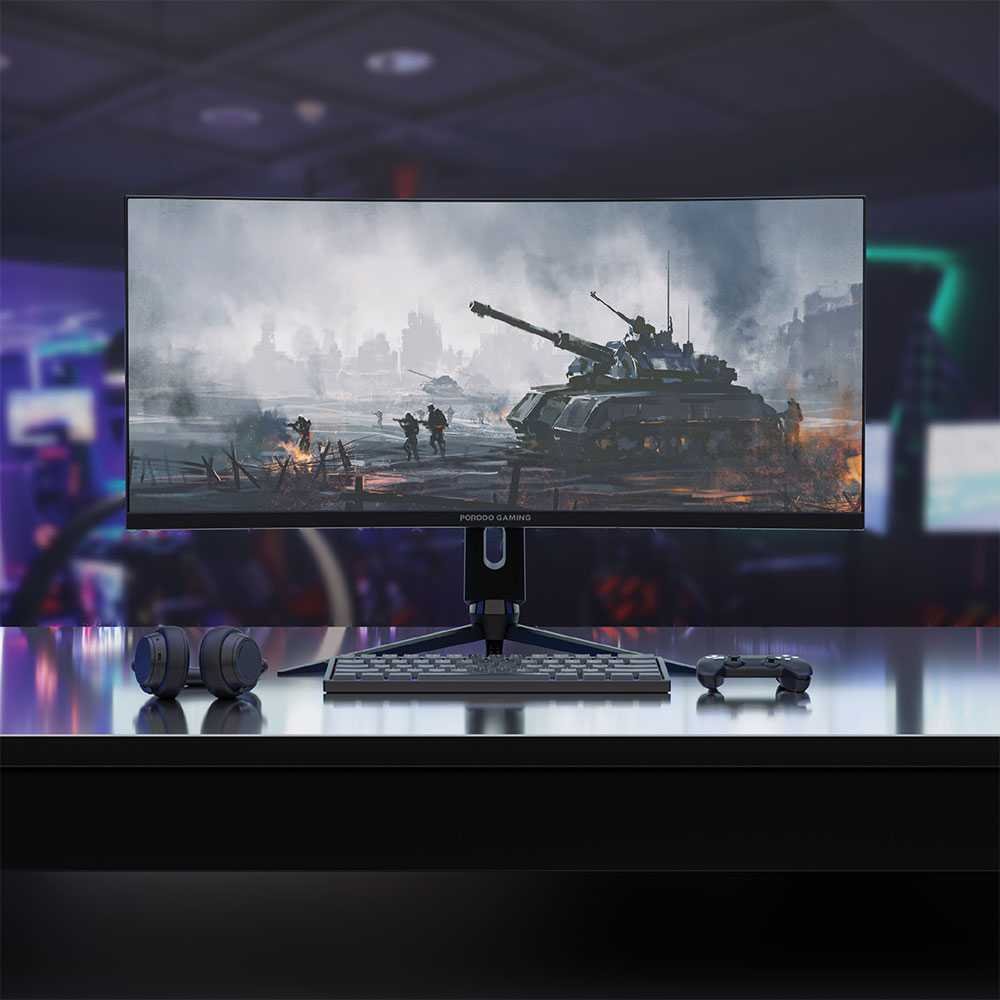 شاشة العاب منحنية الترا وايد 34 بوصة من بورودو جيمنج بمعدل تحديث 144Hz - اسود | Porodo Gaming Ultra Wide Curved Gaming Monitor 34" 144Hz – Black
