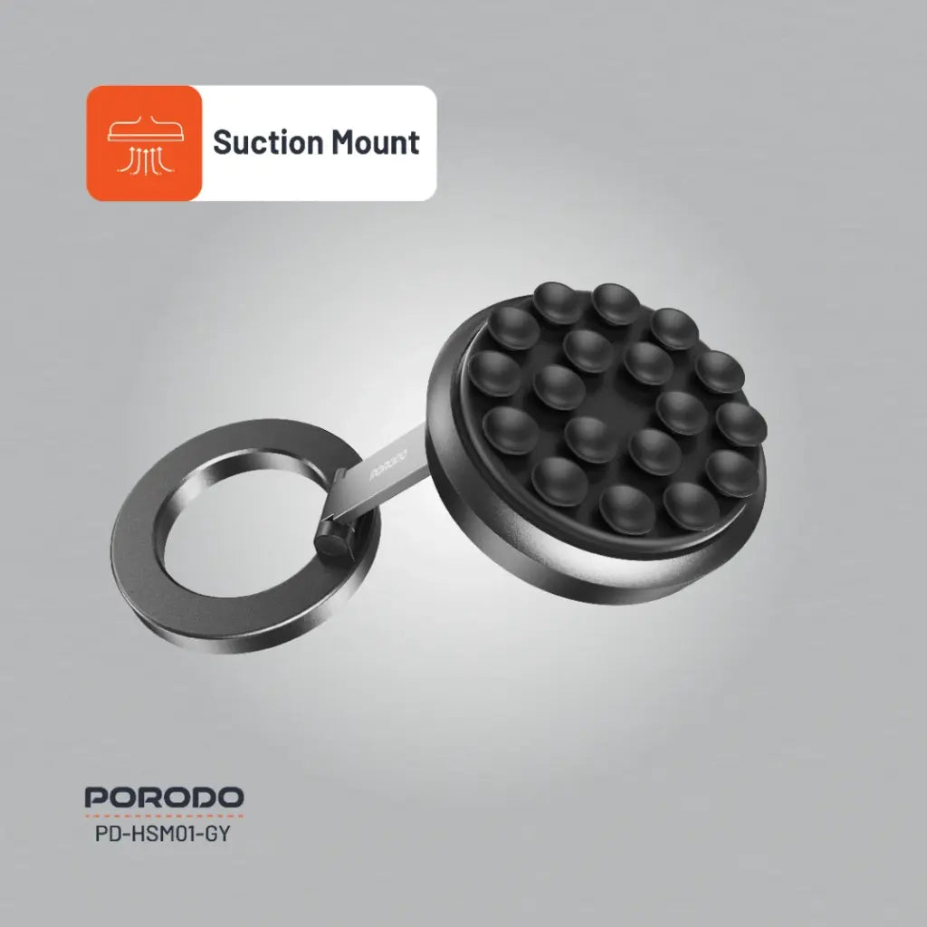 حامل هاتف مغناطيسي ماج سيف متعدد الاستخدامات مع قاعدة تثبيت من السيليكون - رمادي | Porodo MagSafe Multi-Purpose Silicone Suction Phone Holder - Gray