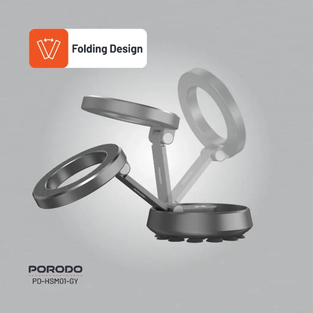 حامل هاتف مغناطيسي ماج سيف متعدد الاستخدامات مع قاعدة تثبيت من السيليكون - رمادي | Porodo MagSafe Multi-Purpose Silicone Suction Phone Holder - Gray