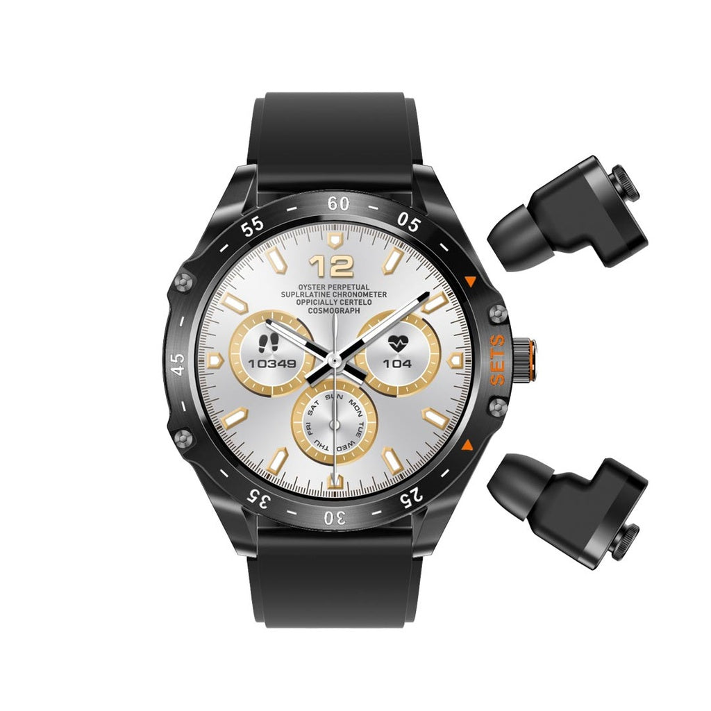 ساعة بورودو هايب الذكية مع سماعات اذن وسير جلد اضافي | Porodo Hype Smart Watch with Earbuds and Leather Band