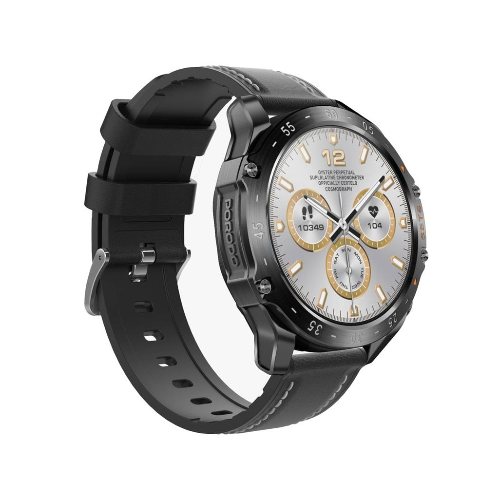 ساعة بورودو هايب الذكية مع سماعات اذن وسير جلد اضافي | Porodo Hype Smart Watch with Earbuds and Leather Band