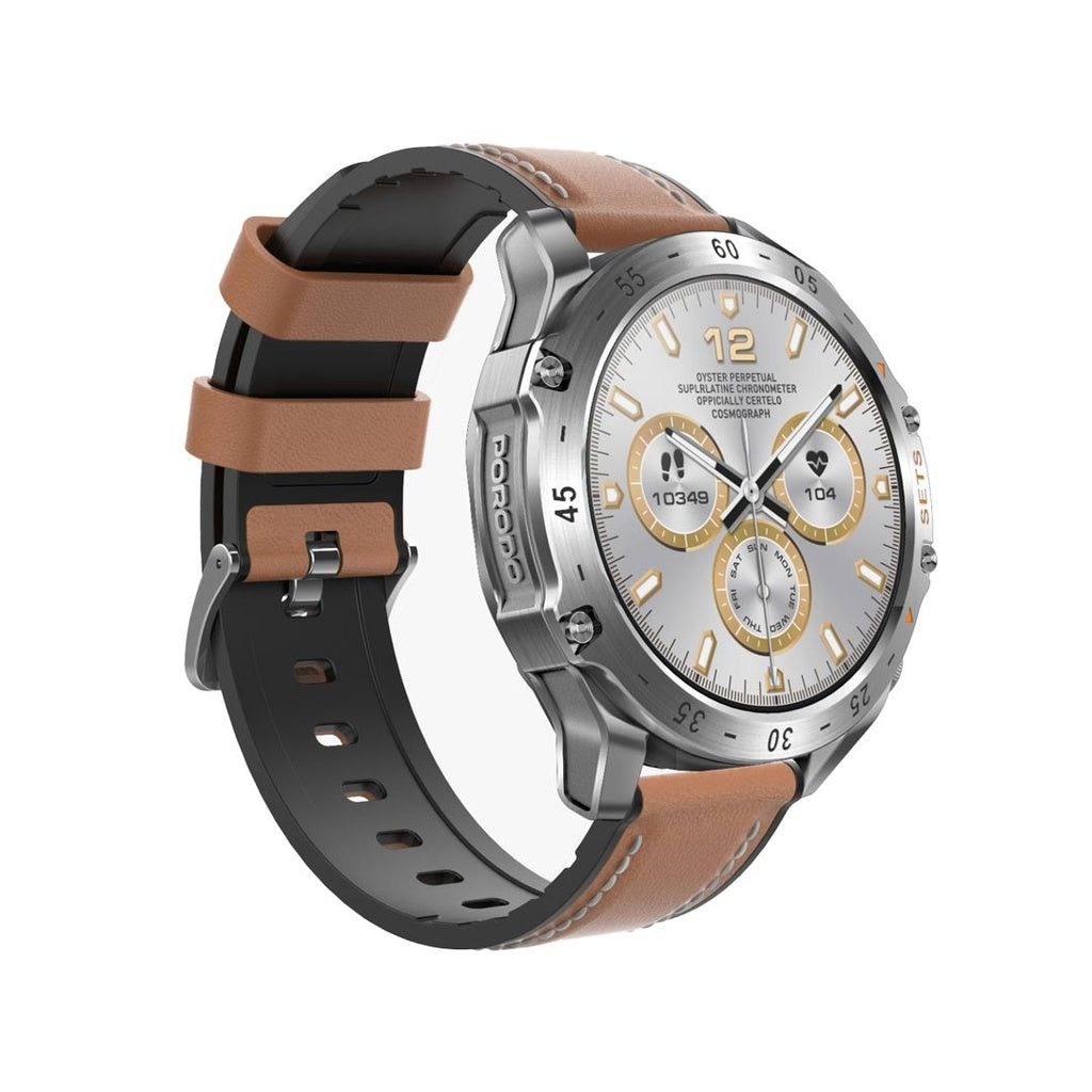 ساعة بورودو هايب الذكية مع سماعات اذن وسير جلد اضافي | Porodo Hype Smart Watch with Earbuds and Leather Band