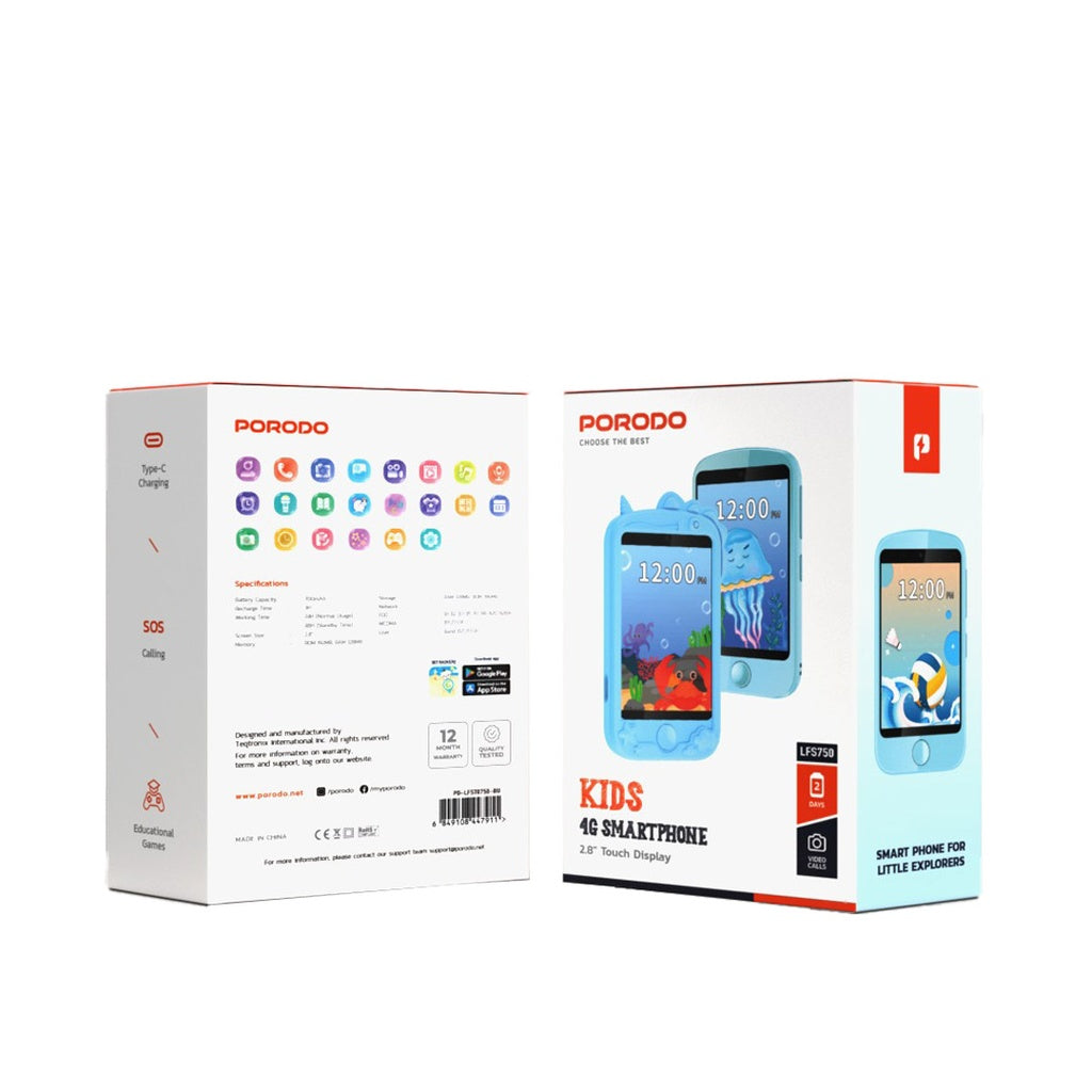 هاتف بورودو للاطفال برام 192MB وبطارية بسعة 700 مللي امبير, مع حافظة وحبل تعليق | Porodo Kids Phone with Case and Lanyard 700mAh 192MB